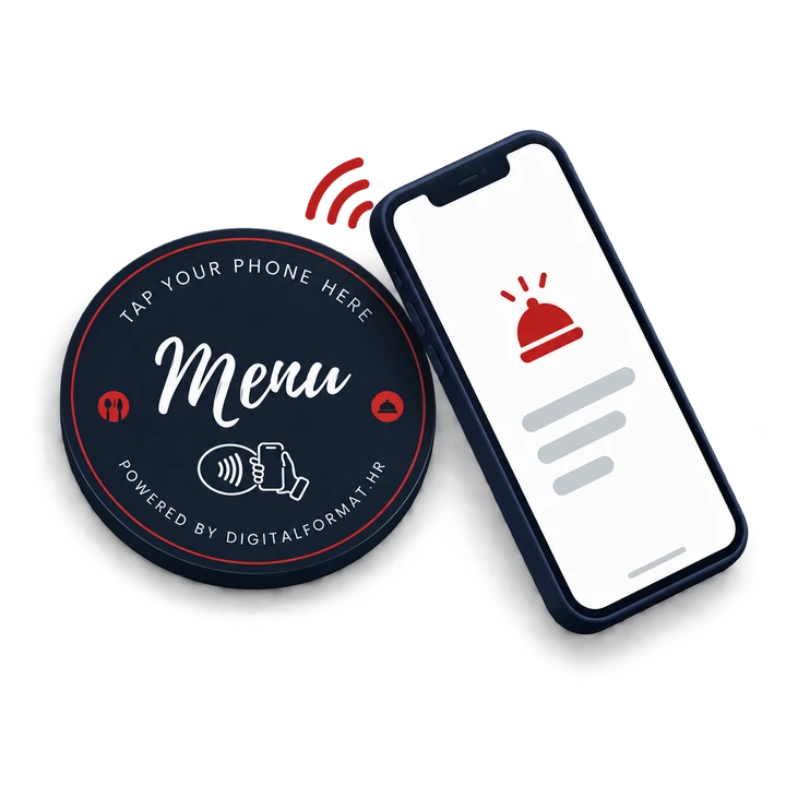 Illustration of a phone held near an NFC table tag